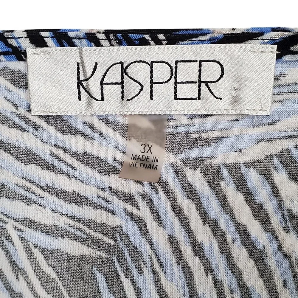Kasper 3X Blouse Pullover Abstract Swirl Bell Sleeve Stretch Dressy Event Silver - Picture 8 of 13